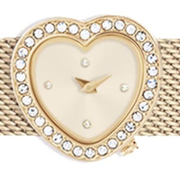 Gold Tone Crystal Heart Watch (2 Piece Band Set)Chic Elegant Fashion Stylish NEW - Picture 2 of 3